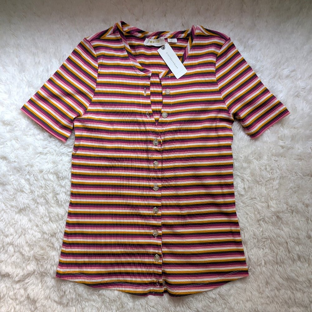 NWT Anthropologie MAEVE Striped Henley Button Down T-Shirt (Size: S)